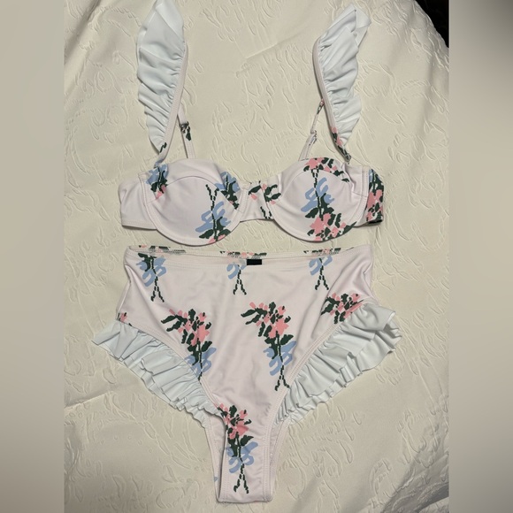 Cider Other - Cider Floral Ruffle High Waisted Bikini Set
